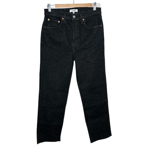 Re/Done Black Button Fly Straight Leg Raw Hem High Rise Jeans Women's Sz 28 NWT - Picture 1 of 6